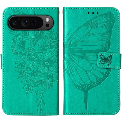 Mobigear Butterfly Housse Google Pixel 9 Pro Etui Porte-Monnaie - Vert
