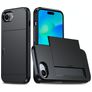 Mobigear Card Coque iPhone 16e Coque arrière Rigide Anti-Chocs avec Porte-Cartes - Noir