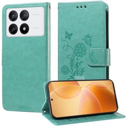 Mobigear Flowers POCO X6 Pro Étui Portefeuille - Vert
