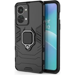 Mobigear Armor Ring OnePlus Nord 2T 5G Plastique rigide Coque arrière Antichoc avec bague de maintien - Noir