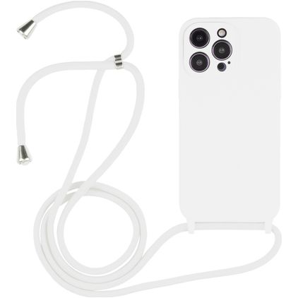 Mobigear Lanyard iPhone 15 Pro Coque avec cordon en Silicone - Blanc