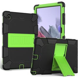 Mobigear ShieldStand Coque Samsung Galaxy Tab A8 10.5 (2021) Coque arrière en Plastique rigide,Silicone + Support Amovible - Noir / Vert
