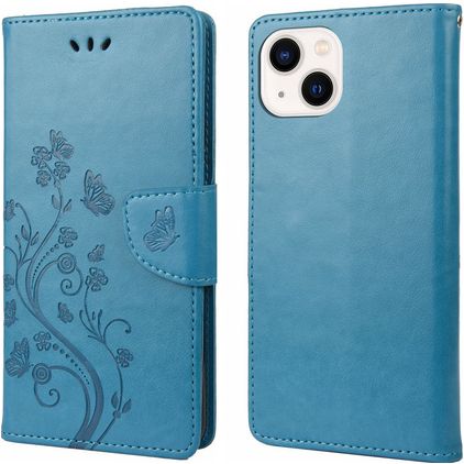 Mobigear Flowers Housse iPhone 14 Etui Porte-Monnaie - Bleu