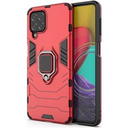 Mobigear Armor Ring Samsung Galaxy M53 Plastique rigide Coque arrière Antichoc avec bague de maintien - Rouge