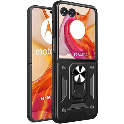 Mobigear Armor Ring Coque Motorola Razr 50 Ultra Coque arrière Rigide Anti-Chocs avec Anneau-Support - Noir