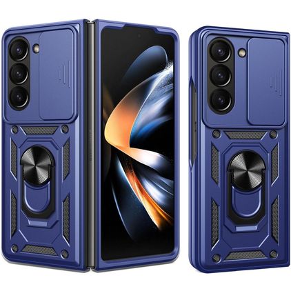Mobigear Armor Ring Cam Slide Coque Samsung Galaxy Z Fold 7 Coque arrière Rigide Anti-Chocs avec Anneau-Support et Protecteur Lentilles - Bleu