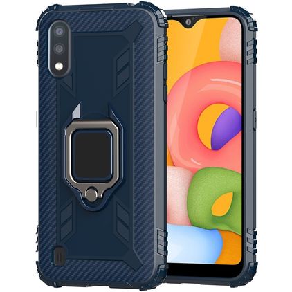 Mobigear Armor Ring Coque Samsung Galaxy A01 Coque arrière en TPU Souple Anti-Chocs avec Anneau-Support - Bleu