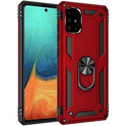 Mobigear Armor Ring Samsung Galaxy A71 Plastique rigide Coque arrière Antichoc avec bague de maintien - Rouge