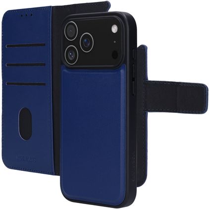 Mobiparts Housse iPhone 17 Pro Max Etui avec Coque Détachable en Cuir Véritable Porte-Monnaie - Bleu