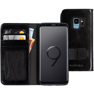 Mobiparts Excellent Wallet 2.0 Housse Samsung Galaxy S9 Etui en Cuir Véritable Porte-Monnaie - Jade Black