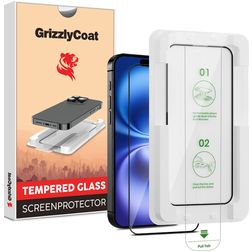 GrizzlyCoat AlignPro iPhone 16 Plus Verre trempé Protection d'écran - Compatible coque + Cadre de pose - Noir