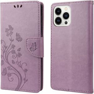Mobigear Flowers Housse iPhone 14 Pro Etui Porte-Monnaie - Violet