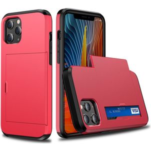 Mobigear Card Coque iPhone 12 Pro Coque arrière Rigide Anti-Chocs avec Porte-Cartes - Rouge