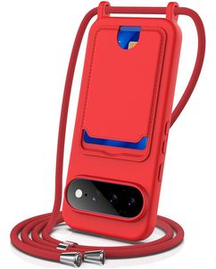 Mobigear Lanyard Card Google Pixel 11 Pro XL Coque avec cordon en Silicone et Porte-Cartes - Rouge