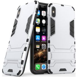 Mobigear Armor Stand Coque iPhone XS Max Coque arrière Rigide Anti-Chocs avec Support Amovible - Argent Mobigear Armor Stand Coque iPhone XS Max Coque arrière Rigide Anti-Chocs avec Support Amovible - Argent