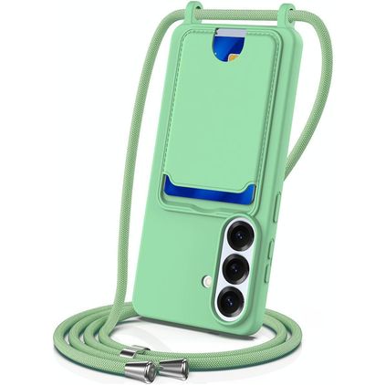 Mobigear Lanyard Card Samsung Galaxy S26 Silicone Coque avec cordon et porte-cartes - Vert