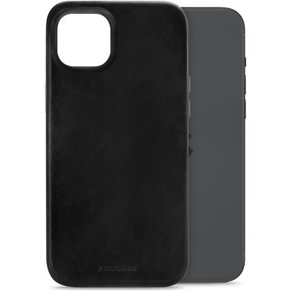 Mobilize Premium iPhone 15 Plus MagSafe Cuir véritable Coque arrière - Noir