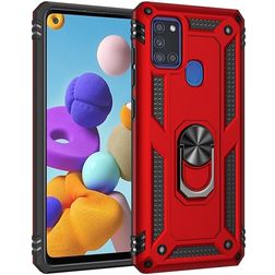 Mobigear Armor Ring Samsung Galaxy A21s Plastique rigide Coque arrière Antichoc avec bague de maintien - Rouge