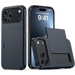 Mobigear Card Coque iPhone 18 Pro Coque arrière Rigide Anti-Chocs avec Porte-Cartes - Bleu