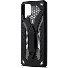 Mobigear Armor Stand Coque Samsung Galaxy A12 Coque arrière Rigide Anti-Chocs avec Support Amovible - Noir