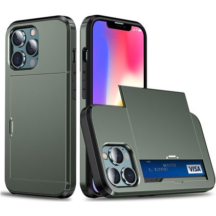 Mobigear Card Coque iPhone 13 Mini Coque arrière Rigide Anti-Chocs avec Porte-Cartes - Vert