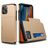 Mobigear Card Coque iPhone 12 Coque arrière Rigide Anti-Chocs avec Porte-Cartes - Or