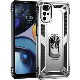Mobigear Armor Ring Coque Motorola Moto G22 Coque arrière Rigide Anti-Chocs avec Anneau-Support - Argent