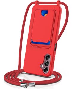 Mobigear Lanyard Card Samsung Galaxy A16 Coque avec cordon en Silicone et Porte-Cartes - Rouge