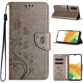 Mobigear Flowers Housse Samsung Galaxy A55 Etui Porte-Monnaie - Gris