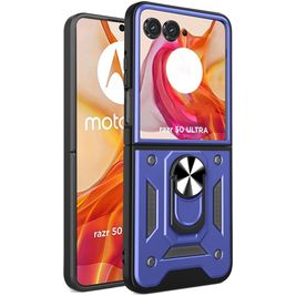 Mobigear Armor Ring Coque Motorola Razr 50 Ultra Coque arrière Rigide Anti-Chocs avec Anneau-Support - Bleu