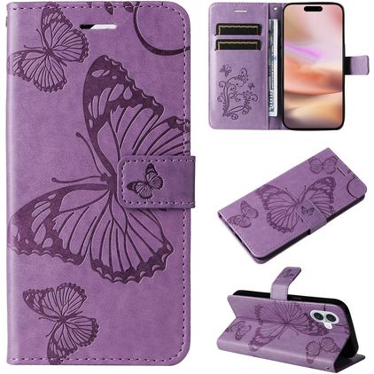 Mobigear Butterfly Housse iPhone 16 Plus Etui Porte-Monnaie - Violet