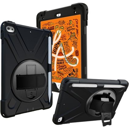 Mobigear SureGrip XGuard iPad Mini 5 (2019) Plastique rigide / Silicone Coque arrière + Porte-stylet + Bandoulière + Support - Noir