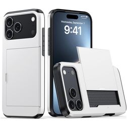 Mobigear Card Coque iPhone 18 Pro Max Coque arrière Rigide Anti-Chocs avec Porte-Cartes - Blanc