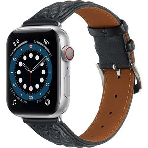 Mobigear Genova Bracelet Cuir Apple Watch Fermeture boucle ardillon - 42/41/40/38 mm - Noir