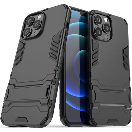 Mobigear Armor Stand Coque iPhone 13 Pro Max Coque arrière Rigide Anti-Chocs avec Support Amovible - Noir