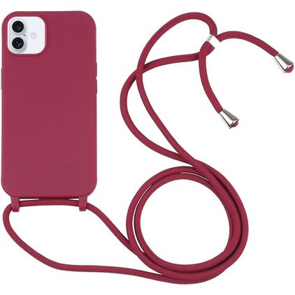 Mobigear Lanyard iPhone 16 Plus Coque avec cordon en Silicone - Rouge