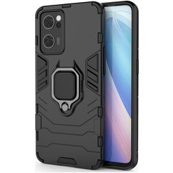 Mobigear Armor Ring OPPO Find X5 Lite Plastique rigide Coque arrière Antichoc avec bague de maintien - Noir