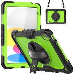 Mobigear SureGrip Xtreme Coque iPad 11 (2025) Coque arrière en Plastique rigide,Silicone + Bandoulière + Support Amovible - Noir / Vert