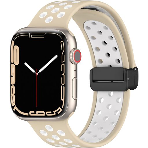 Mobigear Sport Plus Mag Bracelet Silicone Apple Watch Fermeture magnétique - 49/46/45/44 mm - Blanc / Beige