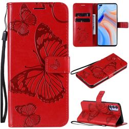 Mobigear Butterfly Housse OPPO Reno 4 Etui Porte-Monnaie - Rouge