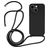 Mobigear Lanyard iPhone 15 Plus Coque avec cordon en Silicone - Noir