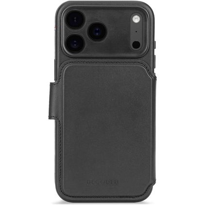 Decoded Detachable Wallet Housse iPhone 17 Pro MagSafe Etui avec Coque Détachable en Cuir Véritable Porte-Monnaie - Noir