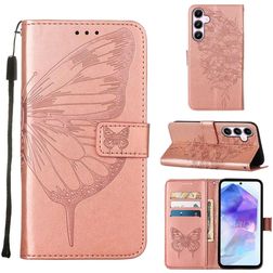 Mobigear Butterfly Housse Samsung Galaxy A55 Etui Porte-Monnaie - Rose doré