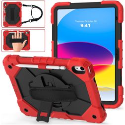 Mobigear SureGrip Xtreme Coque iPad 11 (2025) Coque arrière en Plastique rigide,Silicone + Porte-crayon + Bandoulière + Support Amovible - Rouge