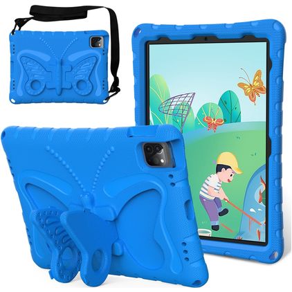 Mobigear Butterfly Coque iPad Air 11 Pouces (2025) Coque arrière en EVA + Bandoulière + Support Amovible - Bleu