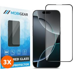 Mobigear Premium iPhone 16 Pro Verre trempé Protection d'écran - Compatible coque - Noir (Lot de 3)