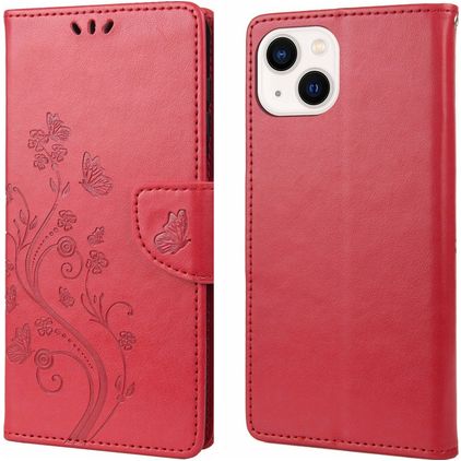 Mobigear Flowers Housse iPhone 14 Etui Porte-Monnaie - Rouge