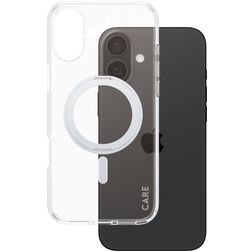 CARE by PanzerGlass Kickstand iPhone 16 Plus MagSafe Plastique rigide Coque arrière avec béquille - Transparent / Argent