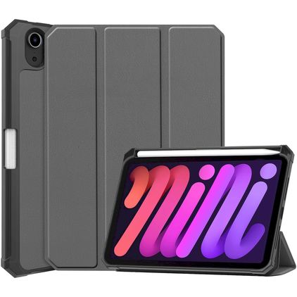 Mobigear Tri-Fold Shockproof Coque iPad Mini 7 (2024) Etui + Porte-crayon - Gris