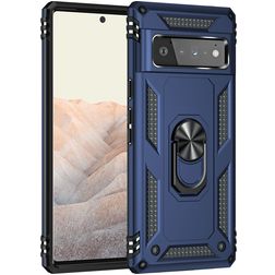 Mobigear Armor Ring Coque Google Pixel 6 Pro Coque arrière Rigide Anti-Chocs avec Anneau-Support - Bleu